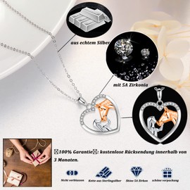 Girls' Necklace Heart Necklace Women's 925 Chains White Gold Mother Silver Chain Girls & Horse Heart Chain Silver Women's Chains Jewellery Women's Gift for Women Mother Christmas Birthday with Gift Box, Cubic Zirconia