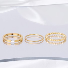 Joacii 18K Gold Plated Stackable Rings for Women Stainless Steel Engagement Ring Set Comfort Fit Size 6 to 10, 18K Gold Plated Stainless Steel, Pearls, Cubic Zirconia, Zircon gemstone.