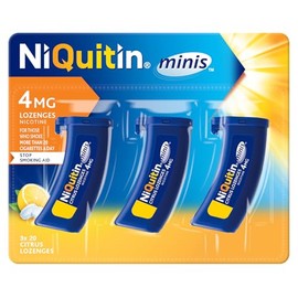 NiQuitin 4mg Minis Citrus Lozenges - Citrus Flavour (3 x Pack of 20 Minis Nicotine Lozenges) - Smoking Craving Relief in Just 3 Minutes* - On The Go Oral Stop Smoking Aid - Pocket Sized Containers