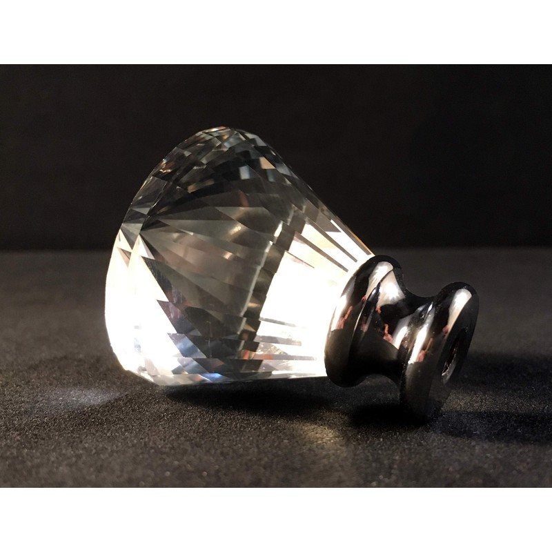 Lamp Finial-Crown Diamond Faceted Crystal Polished Chrome Base