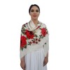 FANFAN Bohemian Rose Pattern Square Shawl - Lightweight Cotton Linen