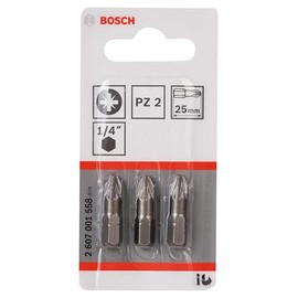 Bosch Professional Bit Extra-Hart für Pozidriv-Kreuzschlitzschrauben (PZ2, Länge: 25 mm, 3 Stück), 2607001558