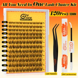 Volume Eyelashes-Individual Kit D Curl, Glowvane Lashes Individual Cluster, DIY Eyelash Extension Easily at Home, Reusable Eyelash Clusters with Lash Bond and Seal and Lash Tweezers (Volume D)