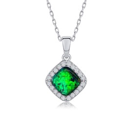 DANIEL CLIFFORD 'Alexis' Women's Necklace 925 Silver Pendant Crystal Green Filigree Silver Chain Small Stone Square Thin Chain Crystal Pendant, Sterling Silver, Cubic Zirconia