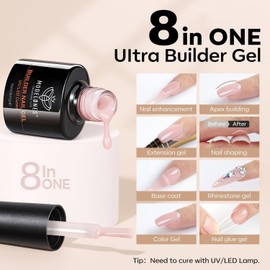 Modelones Builder Gel for Nails with Lamp, Builder Gel for Gel Nails, Pink White, 6 Colours, Builder Gel in A Bottle with Top and Base Coat, UV Nail Extension, Quick Extension for Nail Art Nails