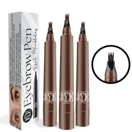 JYE Plumón para Cejas Efecto Microblading, Dibujo pelo a pelo, Impermeable, Larga duración, Maquillaje para cejas. 3 Piezas COLOR CAFE OSCURO