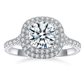 AVECON 3 Carat Cushion Cut Engagement Rings Cubic Zirconia Wedding Rings 925 Sterling Silver Solitaire Wedding Ring for Women Size 5