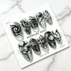 30Pcs Gothic Almond Press on Nails, Black Swirl Butterfly Moon