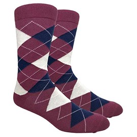 Men's FineFit Arygle Dress Trouser Socks Assorted Colors - You Choose!, Burgundy, One Size