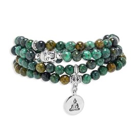 oasymala 108 Mala Beads Bracelet/Necklace with Buddha Charm – Meditation Beads, Yoga Jewelry, Prayer Beads, Zen Necklace – Ideal Gift for Spiritual Practice (African Turquoise)