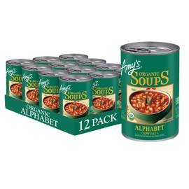 Amy’s Soup, Vegan Alphabet Canned Soup, Low Fat, Made With Organic Potatoes, Carrots and Green Beans, 14.1 Oz (12 Pack)