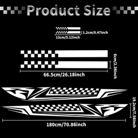 TOMALL 6 Pcs 70'' Car Universal Racing Checkered Side Stripes Decal Car Hood Stickers Vinyl Waterproof Stickers for Door Side Decal Lattice Review Mirror Decal Decorations for Car Accessories (White)