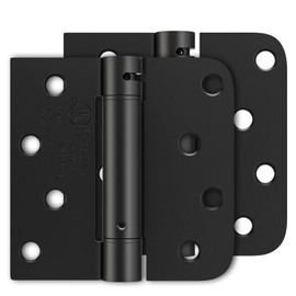 Luxbaro 2 Pack Self Closing Door Hinges 4 Inch, Matte Black Spring Loaded Hinges with Square & 5/8'' Radius Corners, Adjustable Tension for Garage, Front Door, for Left and Right Hand Door, UL Listed