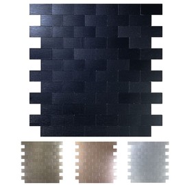 XUANINY 10-Sheet Peel and Stick Metal Backsplash Tiles, Self Adhesive Brushed Aluminum Subway 3D Wall Sticker for Kitchen Bathroom (12"x11.02") (10, Black Brushed)