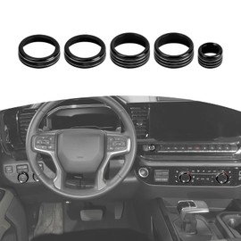 RT-TCZ for Silverado Headlight AC Knob Trim Rings for Chevy Silverado 2022 Up Black Interior Accessories 5pcs