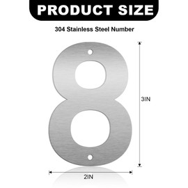 3 Inch Floating House Numbers and Metal Letters for Outdoor Signs, Modern 304 Stainless Steel Silver Address Numbers for Home, Apartment, and Garden Decor (Number 8)