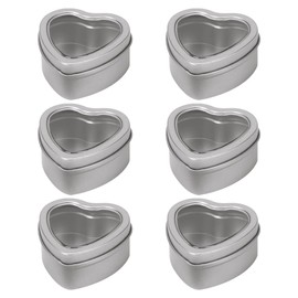 ccHuDE 6 Pcs Empty Heart Shaped Boxes Metal Tin Containers Small Candle Jars Valentine's Day Heart Tins with Clear Window for Wedding Gifts Party Favors
