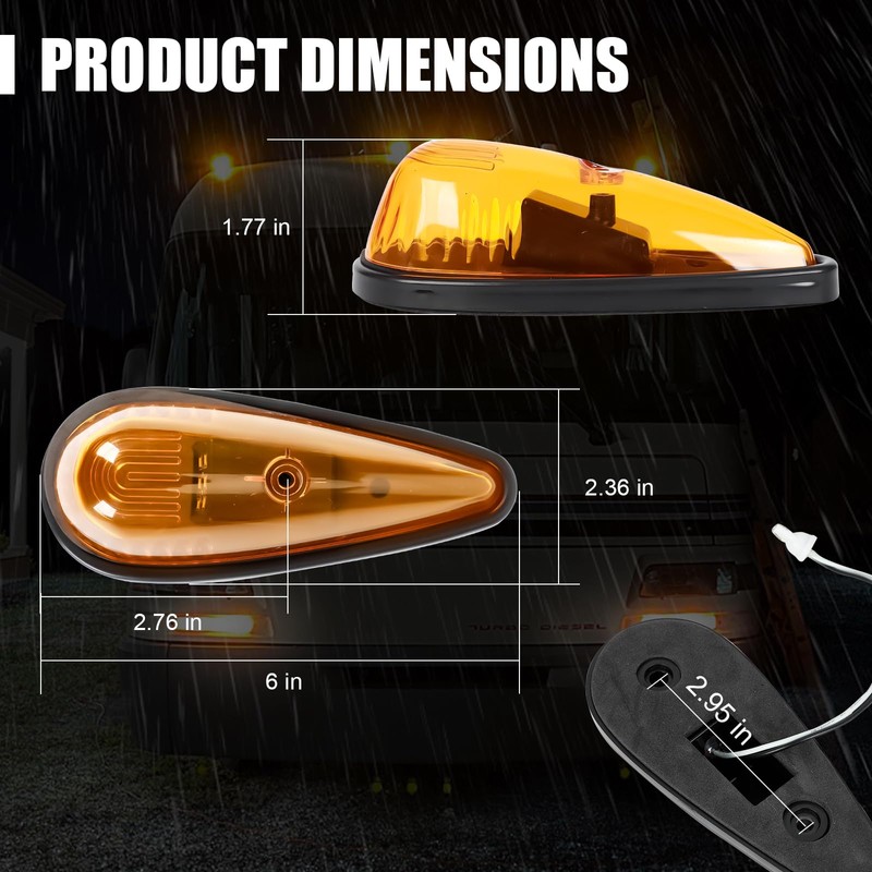 FSBCGT 5Pcs Amber Teardrop Cab Light 9LED Cab Marker Light