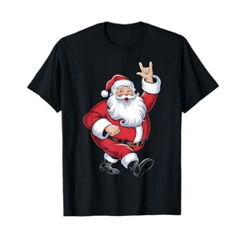 Funny Santa Rock N Roll Christmas Rock On T-Shirt, black