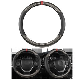 Couslcd Car Steering Wheel Cover 15 inch,Anti-Slip Steering Wheel Protector, Carbon Fiber & Microfiber PU Leather Steering Wheel Cover for Women and Men, Universal Fit for Most Vehicles (Gray)