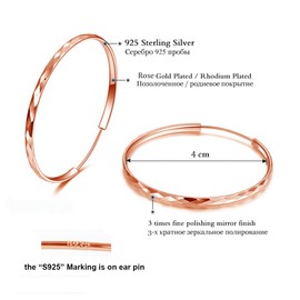 Josfeva Silver Hoop Earrings for Women, 925 Sterling Silver Twist Hoops Earrings, 40mm Hypoallergenic Large Round Circle Huggie Big Hinged Hoop Earrings With Rose Gold Plated, Gift for Women Girls