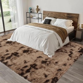 MilleLoom Fluffy Rugs 9x12 Nursery Room Rug Shaggy Area Rugs for Bedroom Kids Rug Non Slip Tye-Dyed Brown Area Rug for Living Room Non Shedding Fuzzy Carpet for Bedroom Office Playroom 9'x12', Brown