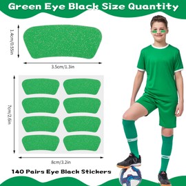 140 Pairs Eye Black Stickers, Glitter Football Stickers for Softball, Football, Lacrosse Fans, Green Team Spirit Accessories for Sports Events (Green)