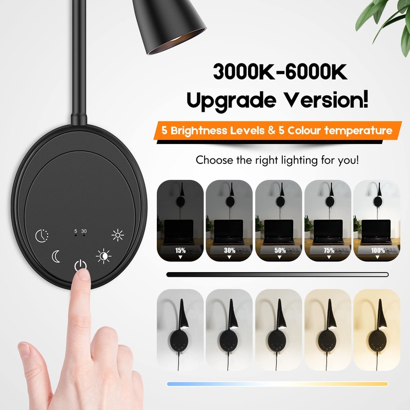 SANKEDOU Wall Mounted Reading Light, Bedside Headboard Lights with 5