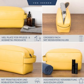 VON HEESEN Toiletry Bag Leather Toiletry Bag for Men and Women - Genuine Leather Necessaire Ideal for Travel - Wash Bag and Cosmetic Bag, yellow, 1 main compartment