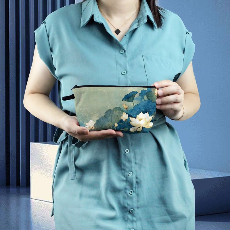 Livel lhood Lotus Flower Makeup Bag Cute Small Organizer Zipper