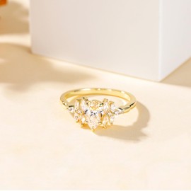 TIGRADE 2mm Engagement Ring for Women 1.5CT Teardrop Cut Cubic Zirconia Wedding Band Pear CZ Promise Anniversary Ring Size 4-11, Size 9.5