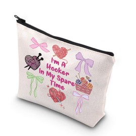 WCGXKO Crochet Lover Gift Crocheters Gift I'm A Hooker In My Spare Time Zipper Pouch Makeup Bag (spare time bow)
