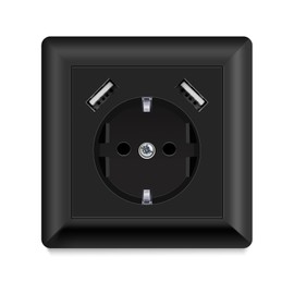 Schuko Socket with USB Connection, USB-A Port Max. 3.4 Amp Total, Flush-Mounted Socket with Plug-In Terminal, Protective Contact Wall Socket with USB