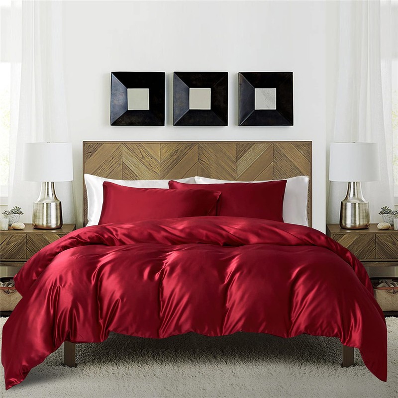 Gezu Duvet Cover 200 x 200 cm, Satin Bordeaux Red