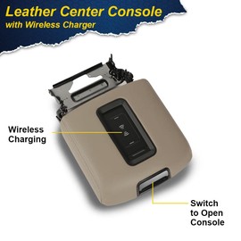 CHEDA Leather Center Console, Compatible with 2015-2019 Chevy GMC, Brown Armrest Lid w/Wireless Charger, 0227083AA