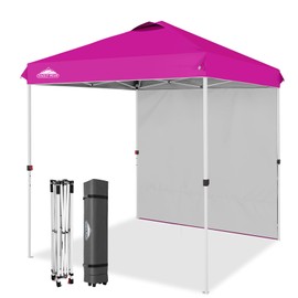 EAGLE PEAK 6.6x6.6 Pop Up Canopy Tent Removable Sidewall, Instant Outdoor Canopy Easy Set Up Straight Leg Folding Shelter with Wheeled Bag, 8 Stakes and 4 Ropes, Pink