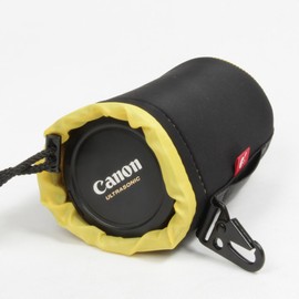 Hermitshell DSLR Camera Drawstring Lens Pouch Soft Bag Cover with Metal Clip size S M L XL for Sony Canon Nikon Pentax Olympus Panasonic Lens Colour: Black + Yellow Size: L