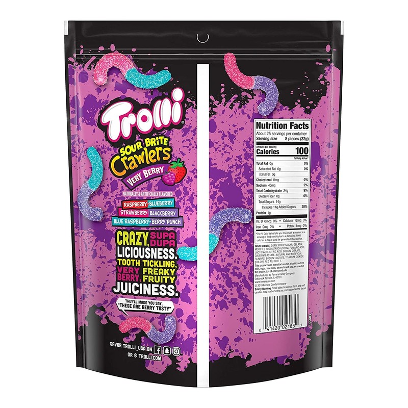 Trolli Sour Brite Crawlers Gummy Candy, Very Berry Flavor, 28.8