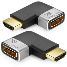 deleyCON HDMI Adapter Coupling Connector 8K @ 60Hz / 4K @ 120Hz UHD Aluminium HDMI 2.1 ARC HDR10+ Dolby Vision VRR ALLM 48Gbps Right / Left Angled Grey Black Pack of 2