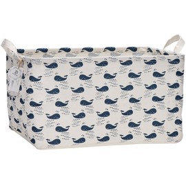 Sea Team 16.5" x 11.8" x 9.8" Square Natural Linen & Cotton Fabric Storage Bins Shelves Storage Baskets Organizers for Nursery & Kid's Room (Whale)