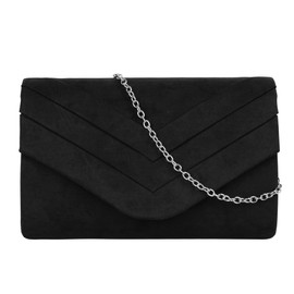 MEGAUK Women's Clutch Elegant Evening Bag Suede Handbag Envelope Bag Clutch Bag with Chain for Wedding Prom Party, 07078 Black