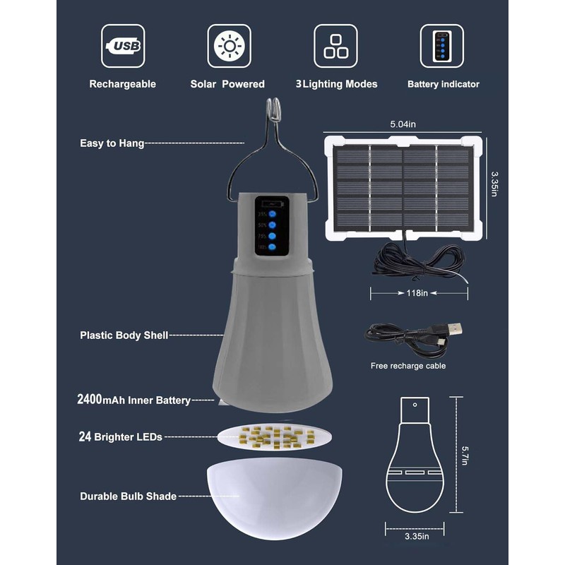 ZGAYERA Solar Rechargeable Light Bulbs Indoor，Chicken Coop Light, Camping Accessories,