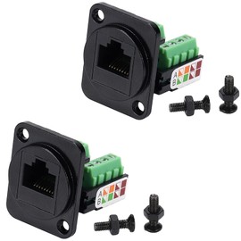 Jienk 2PCS RJ45 Female Panel Mount Screw Terminal Adapter, D-Type RJ45 8P8C Female to 8pin Terminal for Cat5e LAN Network Bulkhead Coupler