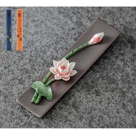 Incense Holder Ceramic 10 Inch Ceramic Lotus Incense Holder Incense Holder or Incense Burner Holder for Meditation Yoga Spa Relaxation with 60 Incense Sticks