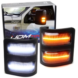 iJDMTOY Smoked Lens Switchback LED Side Mirror Marker Lamps Compatible With 2008-16 Ford F250 F350 F450 Super Duty, (2) Smoked Lens, White LEDs Parking Light, Amber LEDs Turn Signal Light