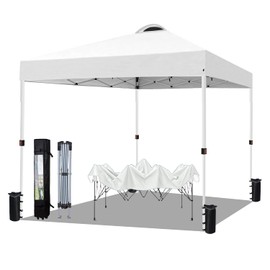 10x10 Pop Up Canopy Tent Waterproof Tent for Outdoor Party Camping Commercial Event Tent, with Wheeled Bag and 4 Sandbags (White)