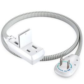Maximm Cable 1ft 360° Rotating Flat Plug Extension Cord/Wire, 16 AWG Multi 3 Outlet Extension Wire Braided, 2 Prong with Safety Cover - Light Gray - UL Certified