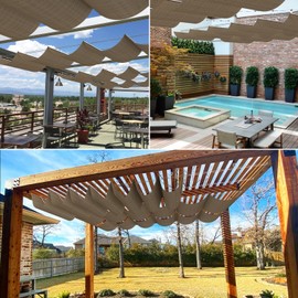 Coarbor 7'Wx12'L Pergola Shade Cover Retractable Shade Awning Slide Flexible Canopy for Patio Deck Porch Hang Down U Shape Wave Shade Cover Wire Cable Hardware Included Brown