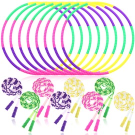 HyDren 16 PCS Detachable Hoop and Jump Rope Set Include 8 Soft Beaded Skipping Rope and 8 Adjustable Size Length Plastic Hoops for Party Game, Playing Exercise Fitness Equipment, Dog Agility Equipment