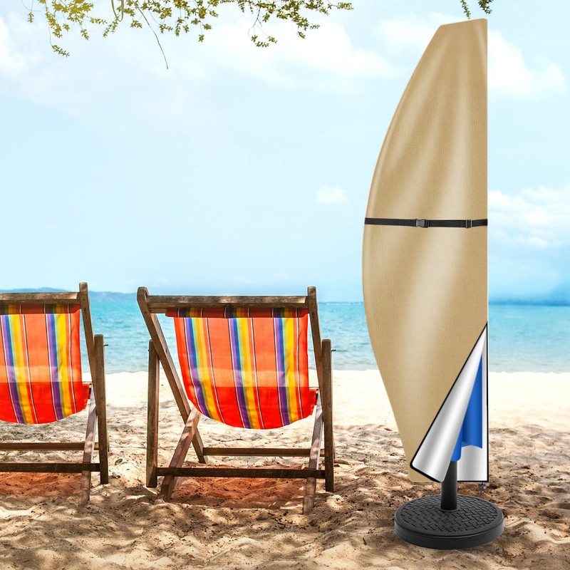 Teynewer Parasol Cover Waterproof, Cantilever/Straight Parasol Protective Covers with Telescopic